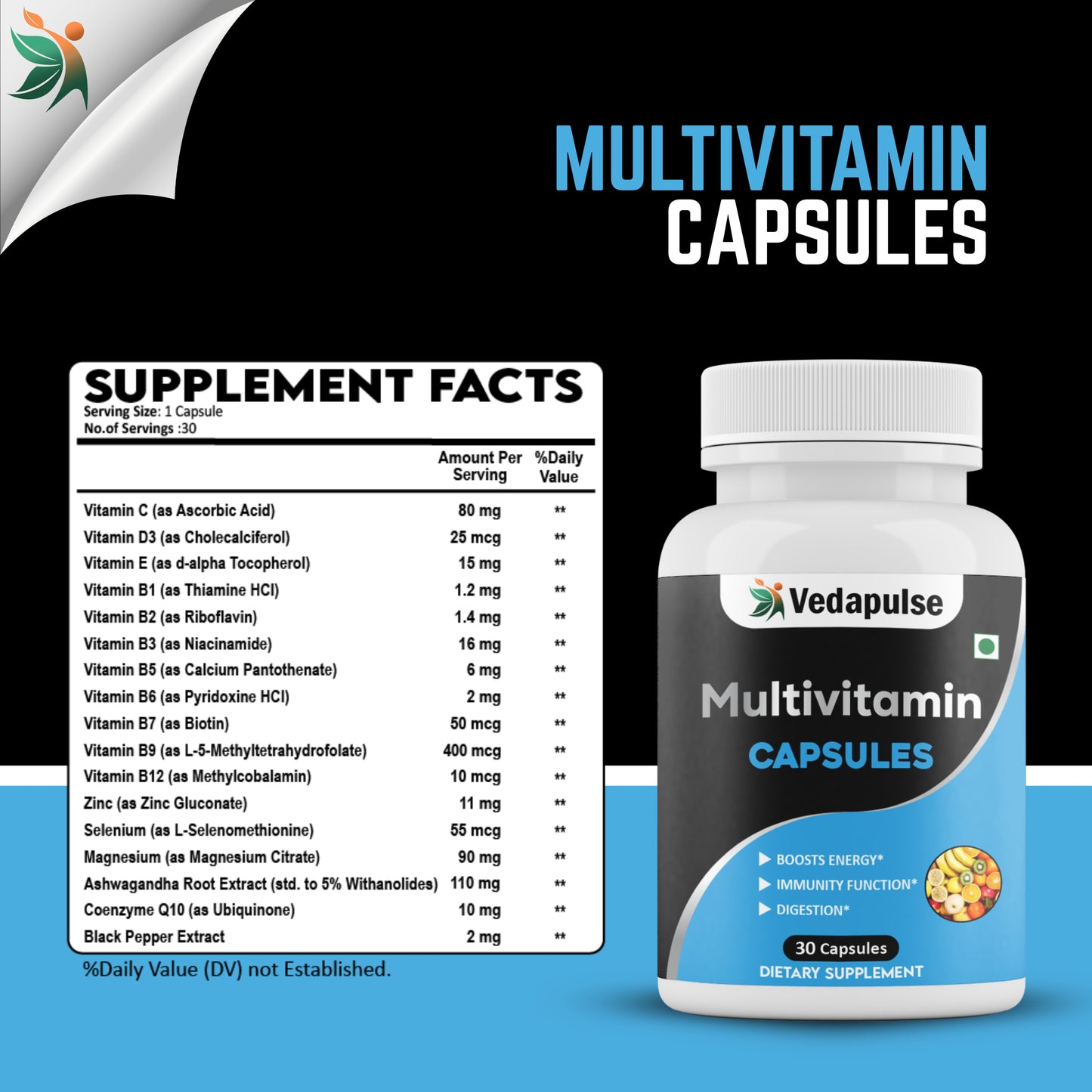 Multivitamin Capsules 30 Pack - Vedapulse