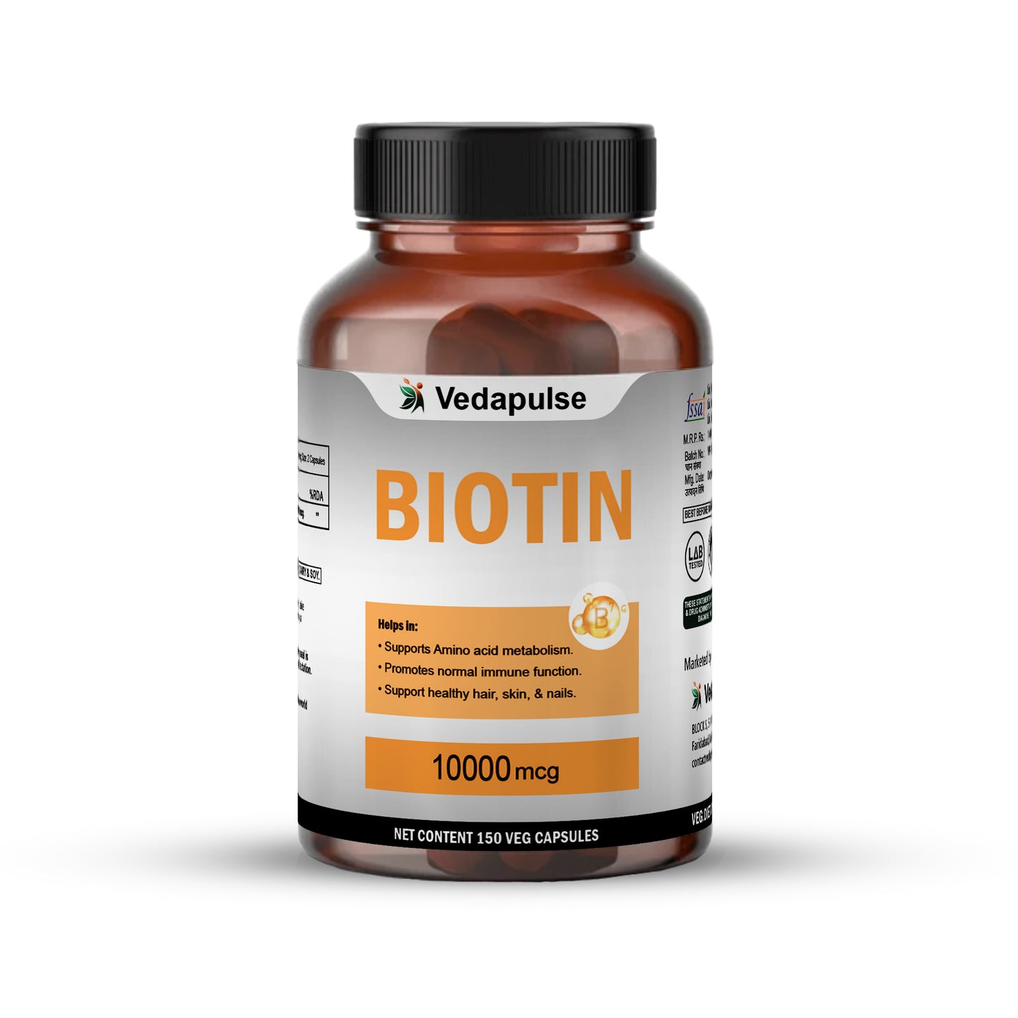 Biotin 10,000 mcg capsules by Vedapulse