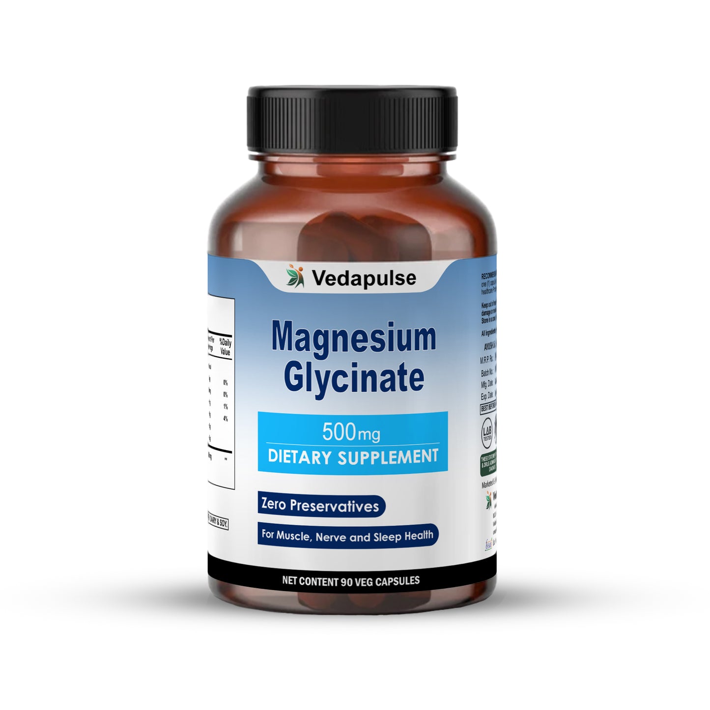 Magnesium Glycinate 500mg | Pure Natural Capsules by Vedapulse
