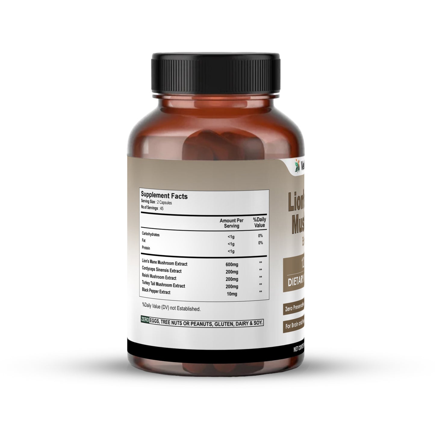 Lion's Mane Mushroom 1200mg Capsules | Vedapulse