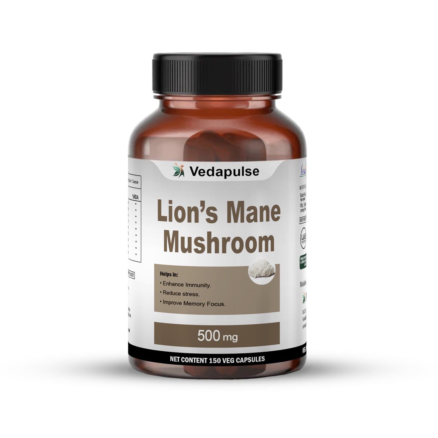 Lion's Mane Mushroom 1200mg Capsules | Vedapulse