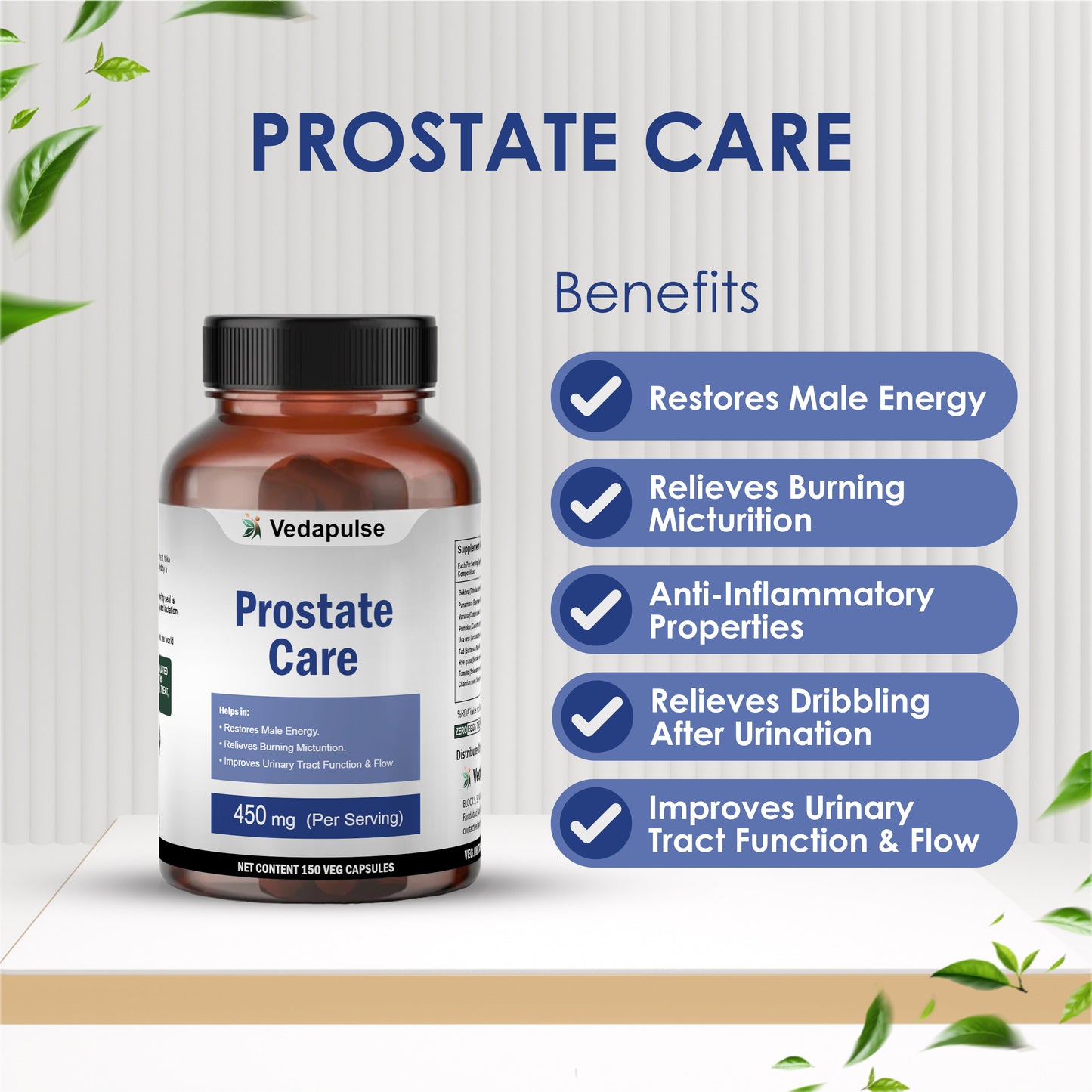 Vedapulse Prostate Care 450 mg capsules - Urinary, Reproductive health