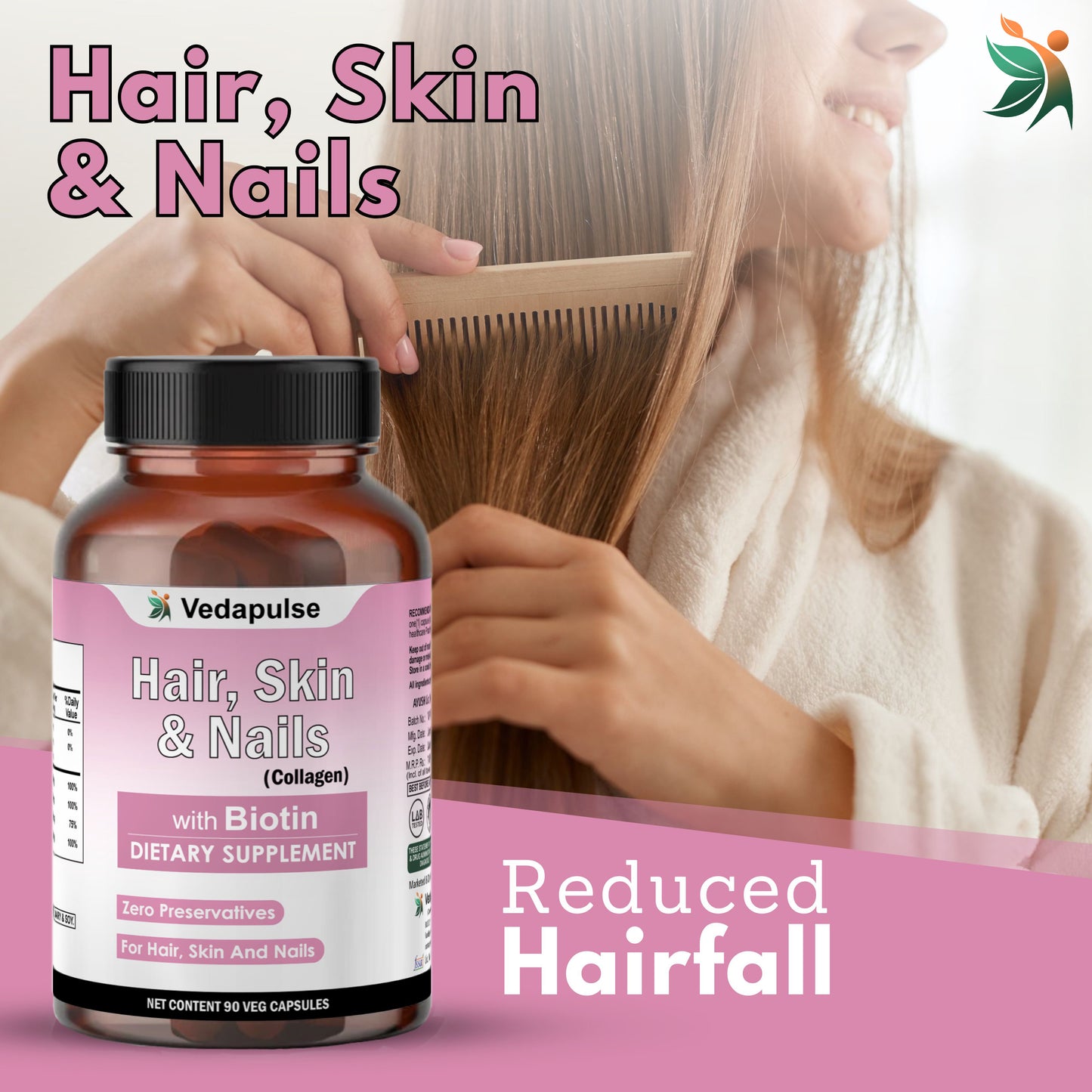 Hair, Skin & Nails with Biotin – Capsules | Vedapulse