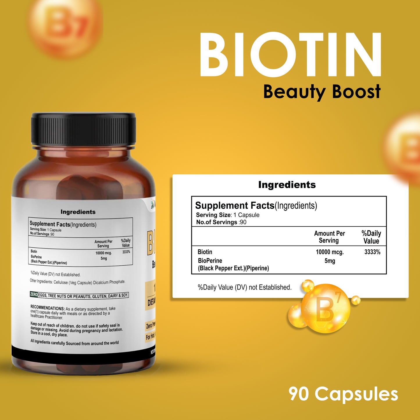 Biotin 10,000 mcg capsules by Vedapulse