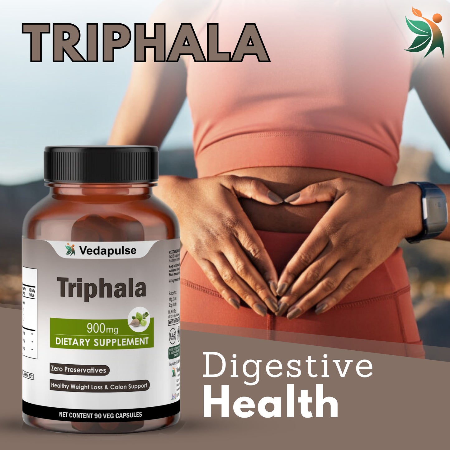 Triphala 750 mg Herbal Capsules | Vedapulse