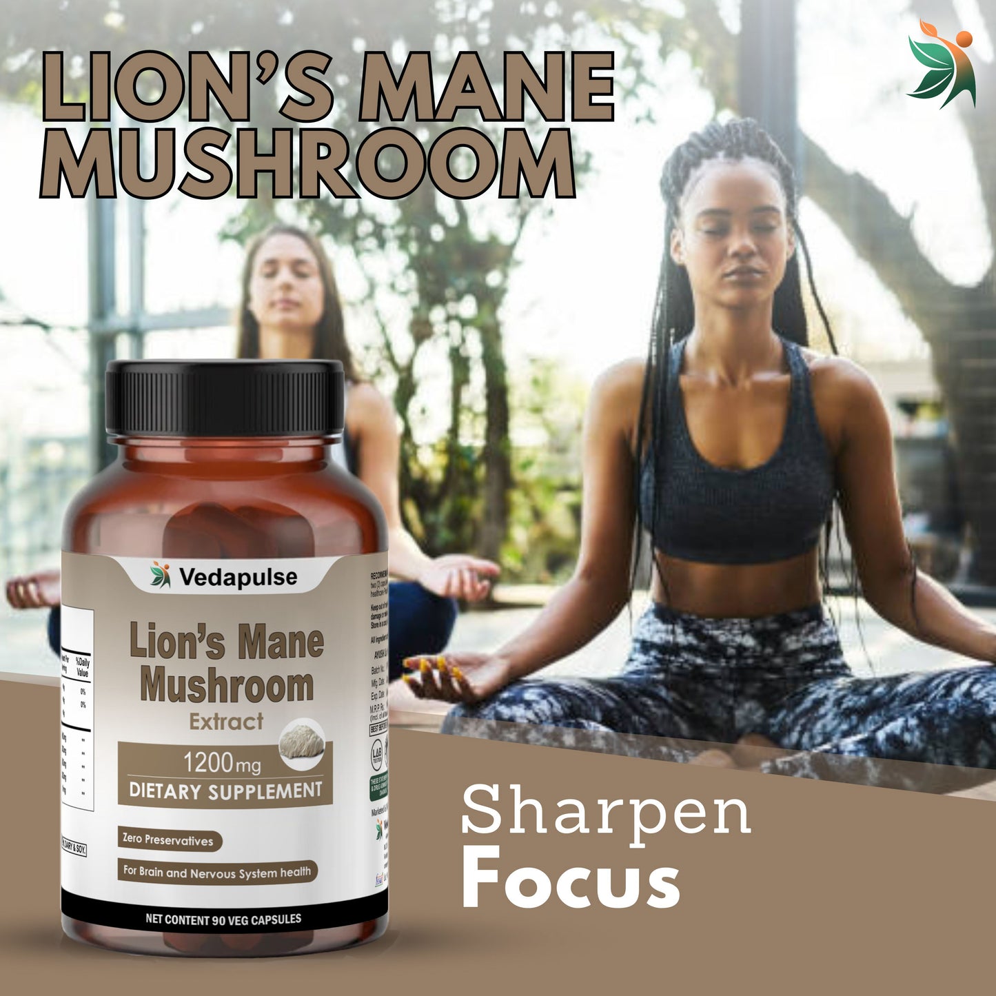 Lion's Mane Mushroom 1200mg Capsules | Vedapulse