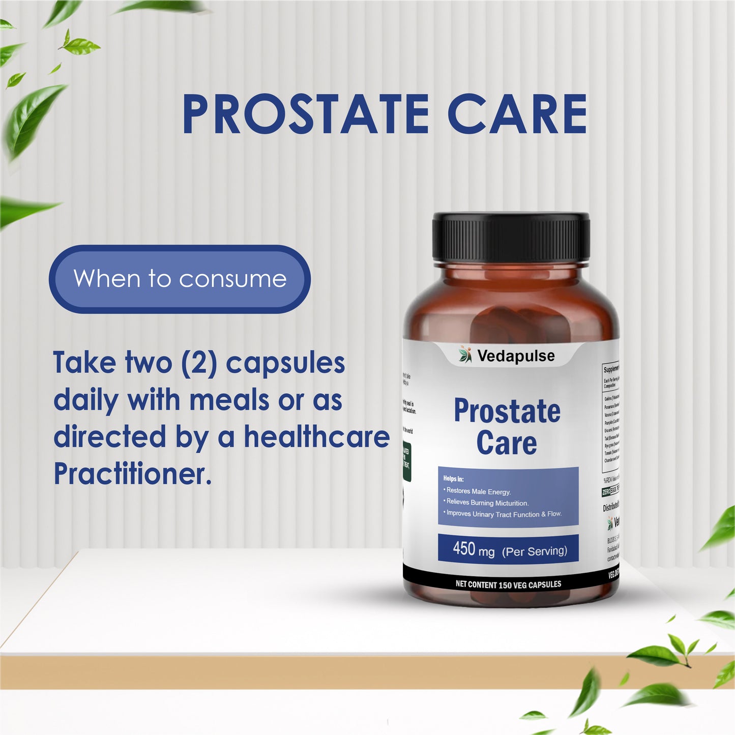 Vedapulse Prostate Care 450 mg capsules - Urinary, Reproductive health