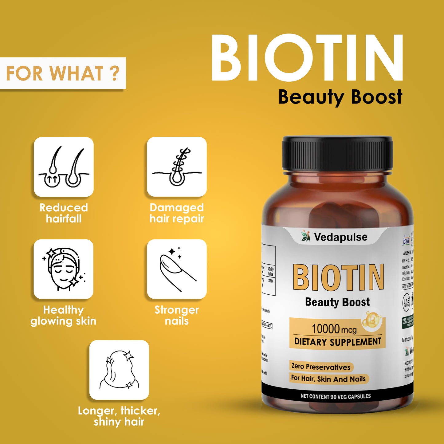 Biotin 10,000 mcg capsules by Vedapulse