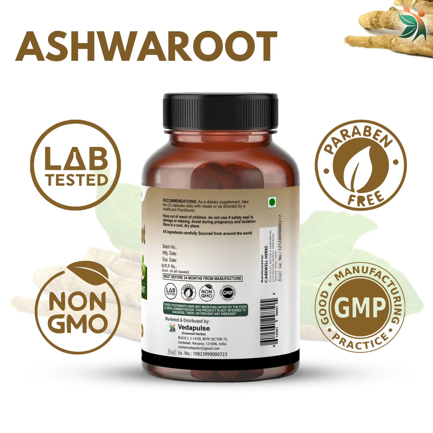 Ashwaroot 500mg Capsules by Vedapulse