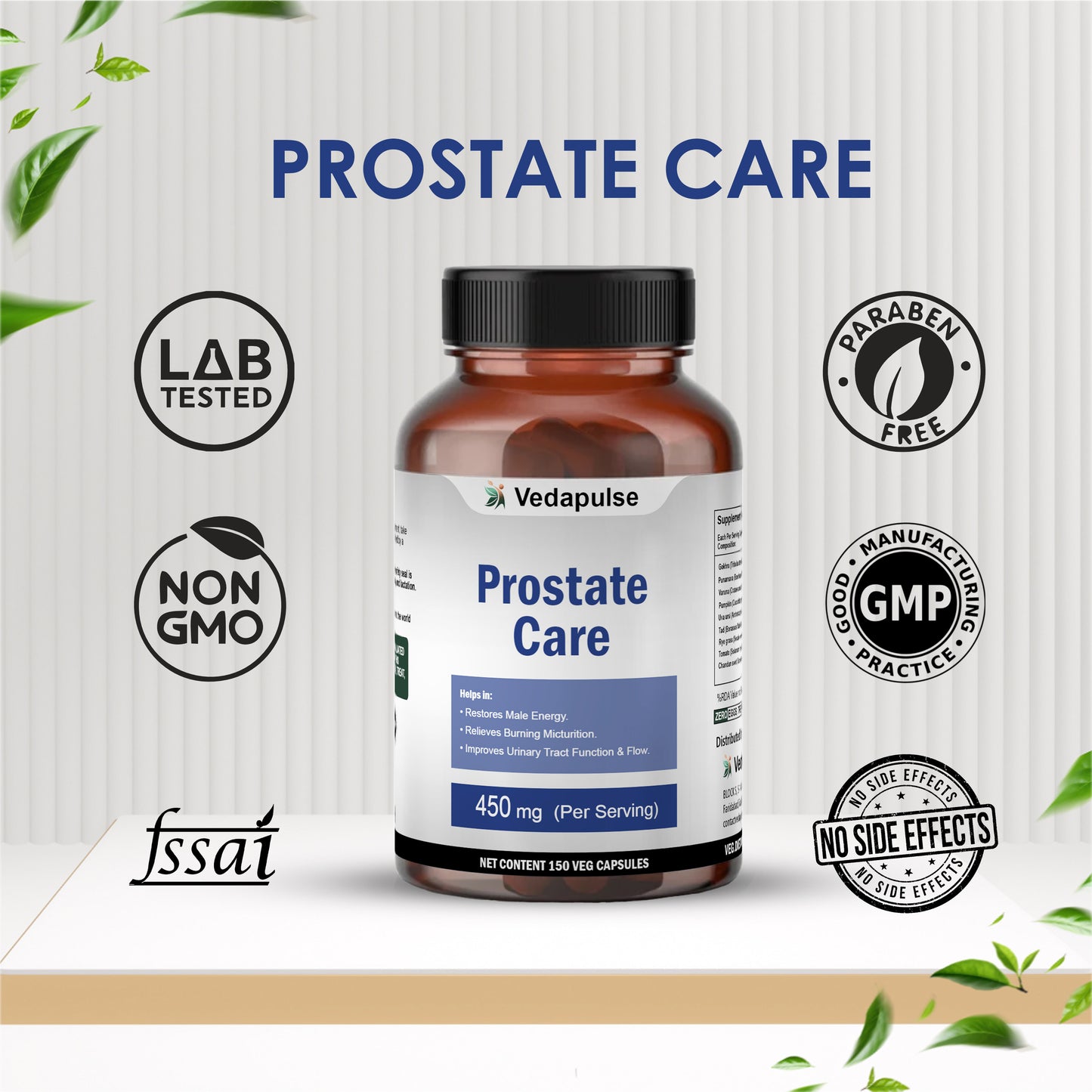 Vedapulse Prostate Care 450 mg capsules - Urinary, Reproductive health