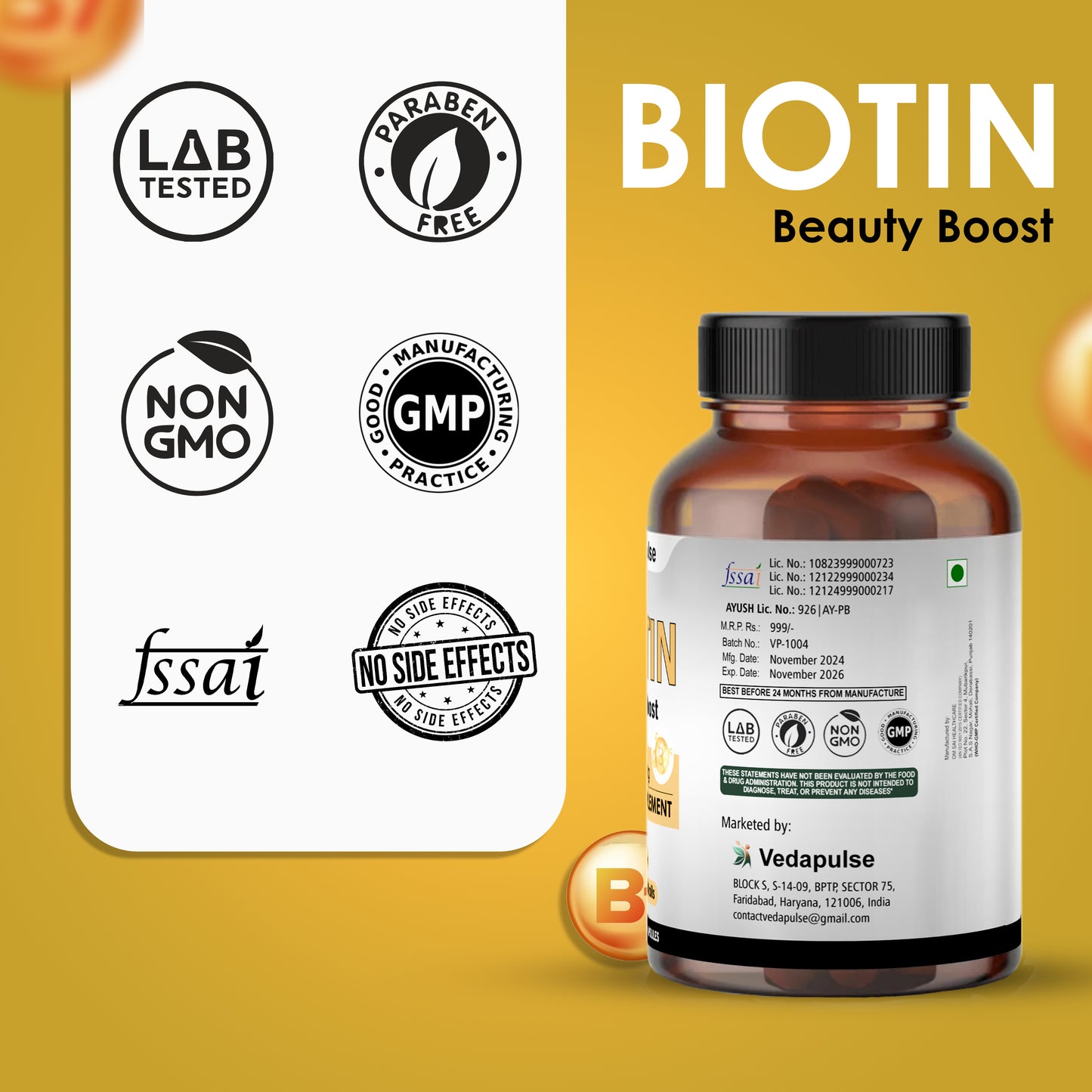 Biotin 10,000 mcg capsules by Vedapulse