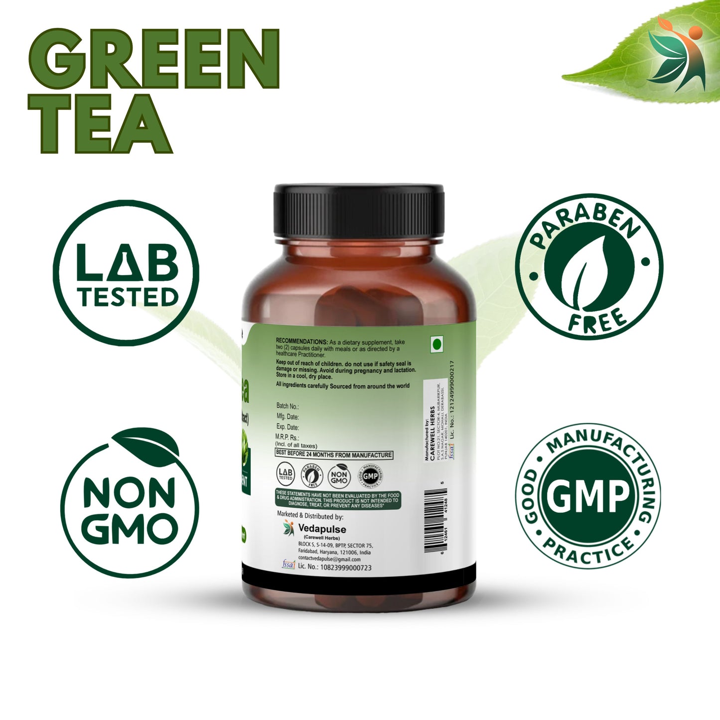 Green Tea 600mg Caspules by Vedapulse