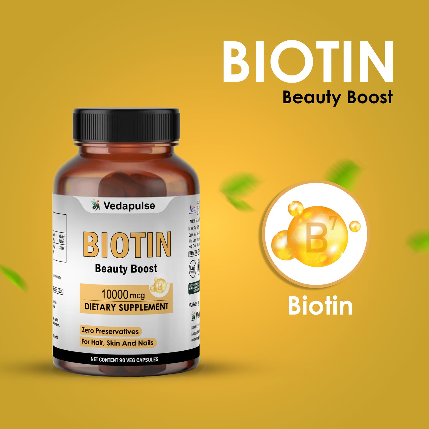 Biotin 10,000 mcg capsules by Vedapulse