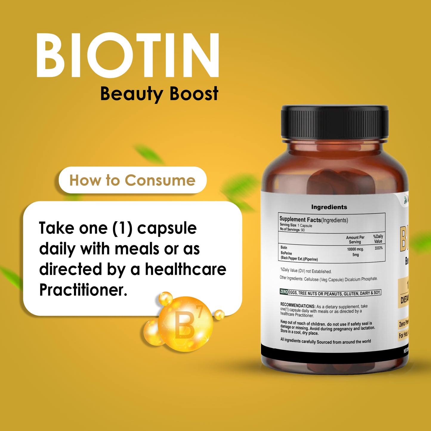 Biotin 10,000 mcg capsules by Vedapulse