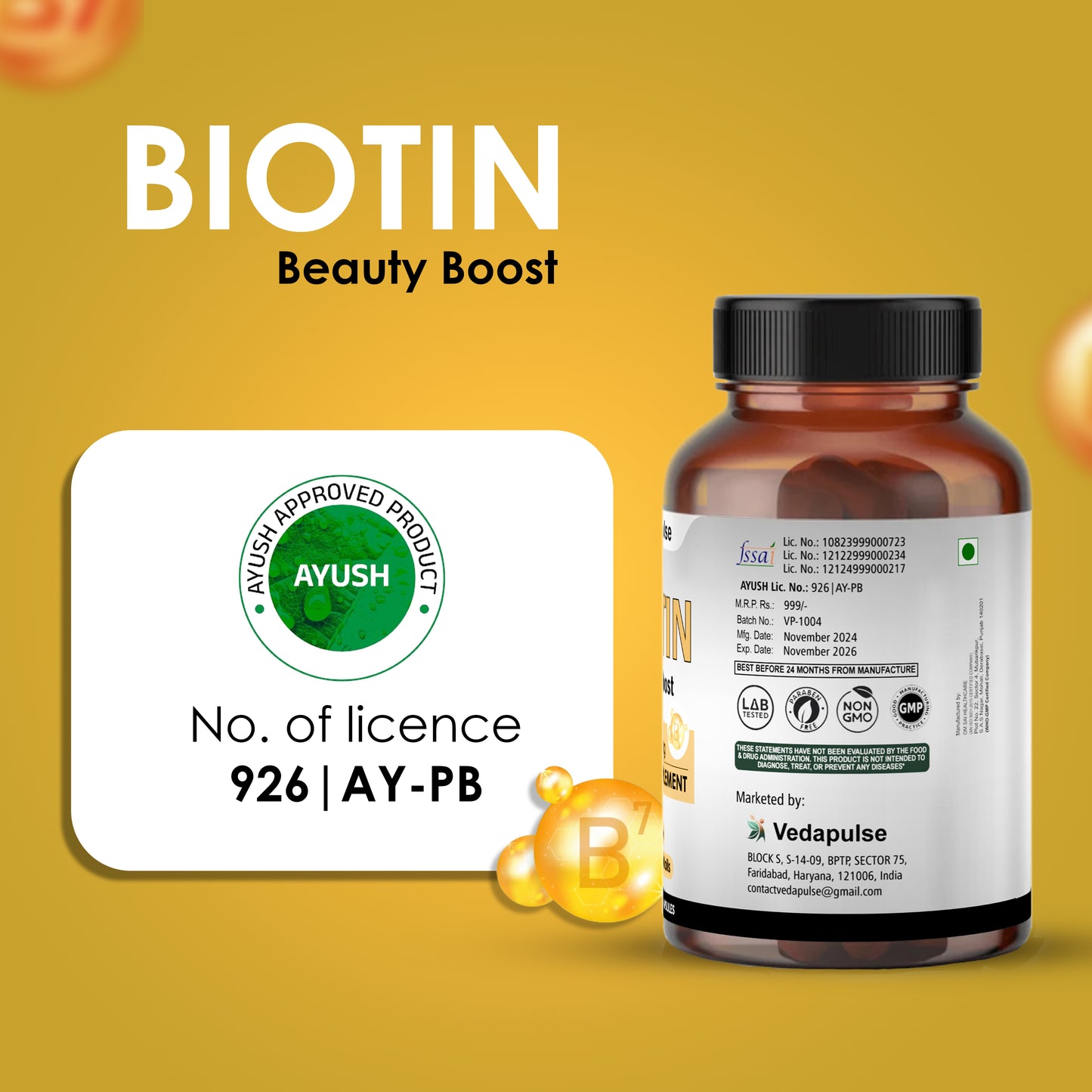 Biotin 10,000 mcg capsules by Vedapulse