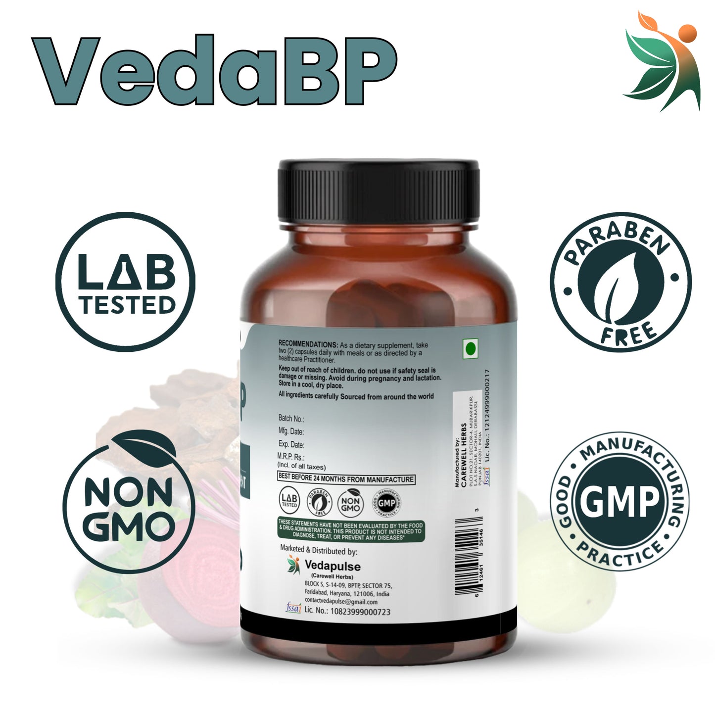 VedaBP 1000mg 90 Capsules | Vedapulse