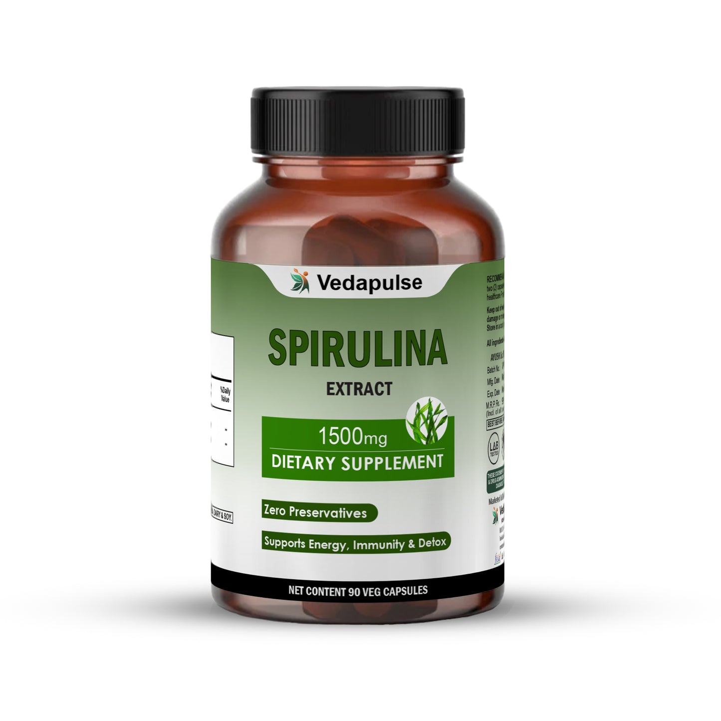 Spirulina Extract Capsules -Energy, Immunity | 90 Count | Vedapulse
