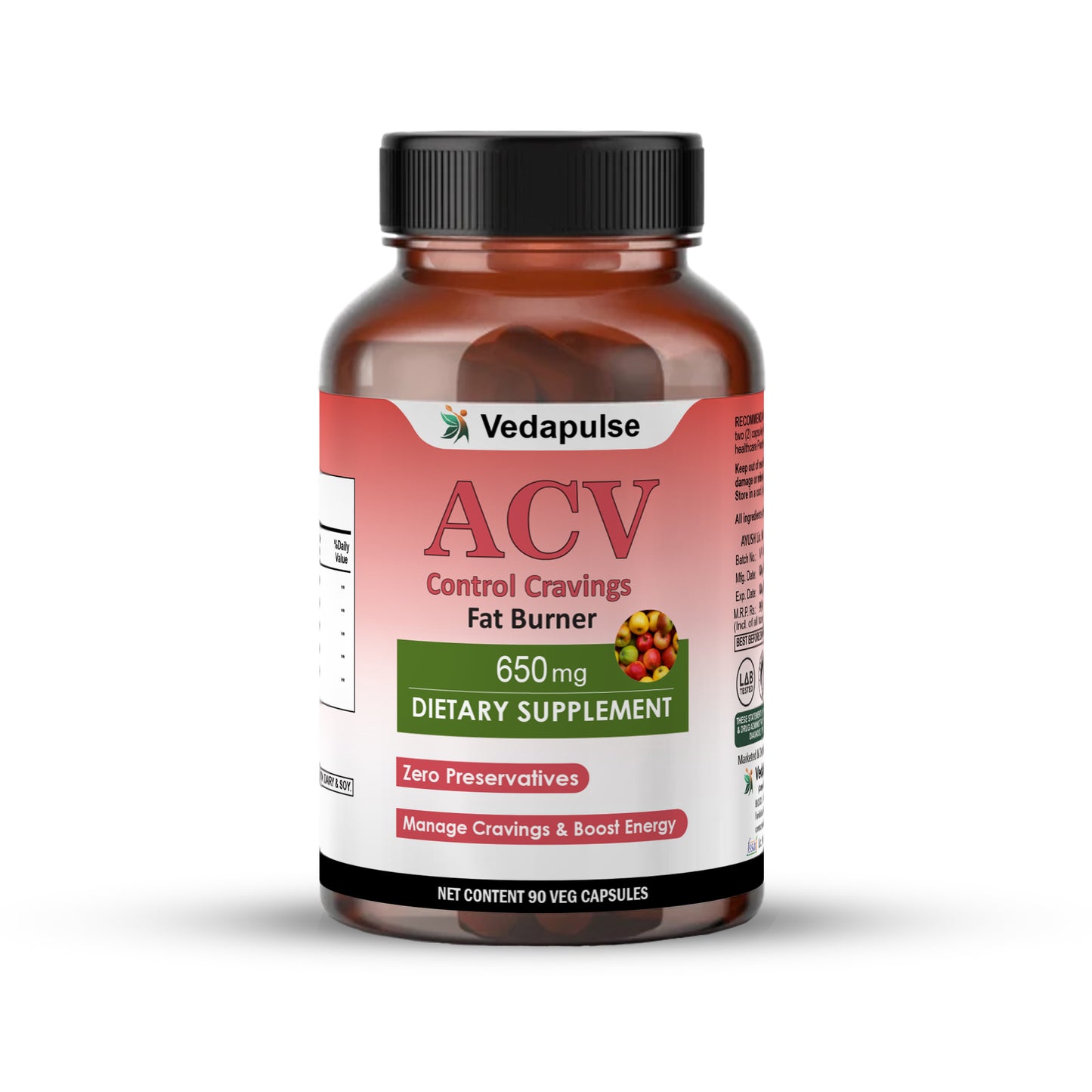 ACV Craving Control + Fat Burner | 90 Capsules | Vedapulse