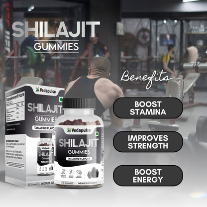 Shilajit Gummies 30 Count with  Ashwagandha and Safed Musli |Tamarind Flavour By Vedapulse for Energy, Strength with Flavour