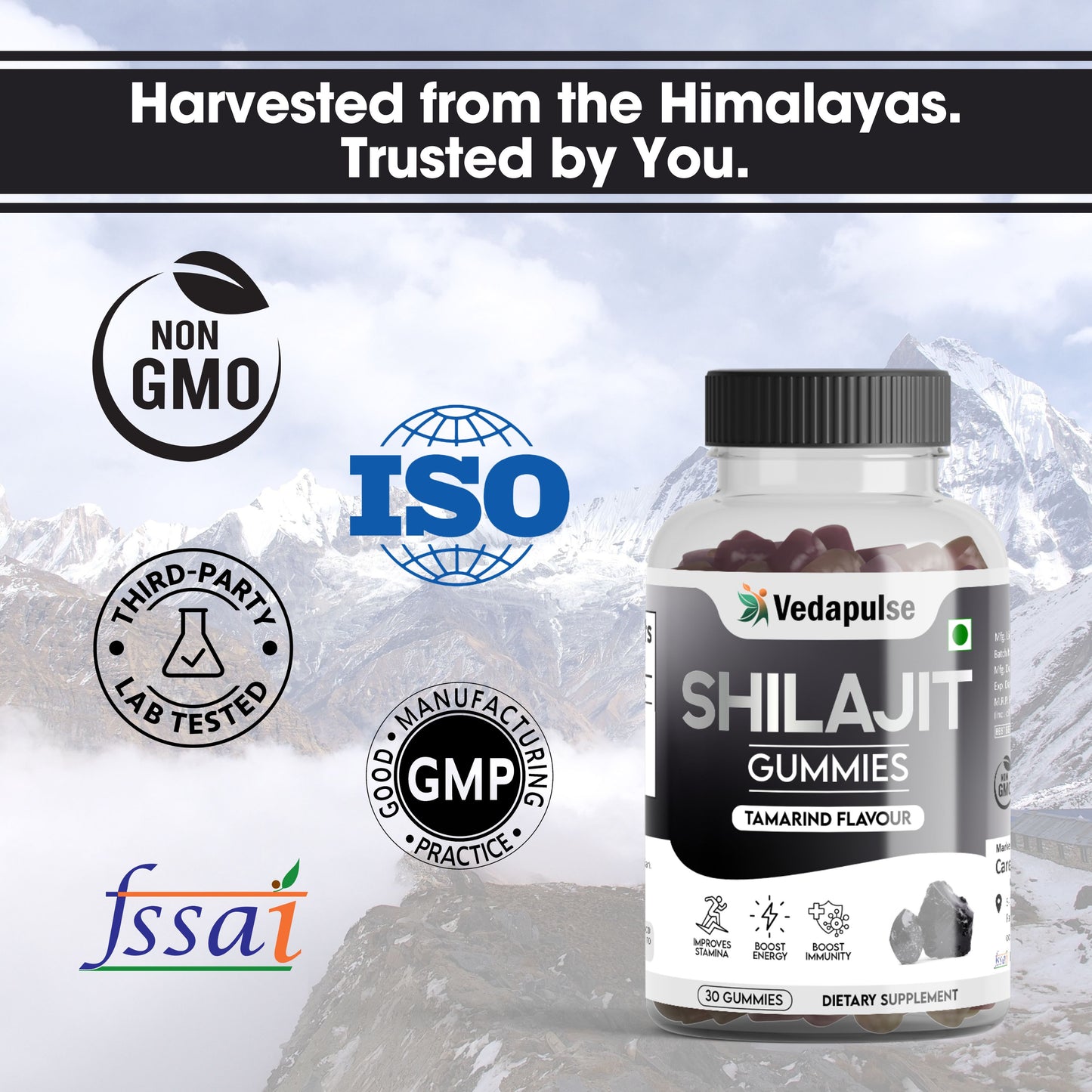 Shilajit Gummies 30 Count with  Ashwagandha and Safed Musli |Tamarind Flavour By Vedapulse for Energy, Strength with Flavour