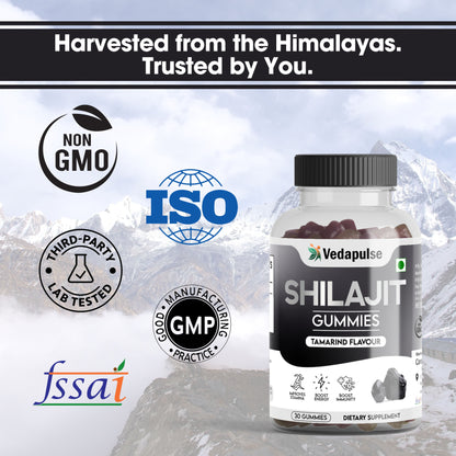 Shilajit Gummies 30 Count with  Ashwagandha and Safed Musli |Tamarind Flavour By Vedapulse for Energy, Strength with Flavour