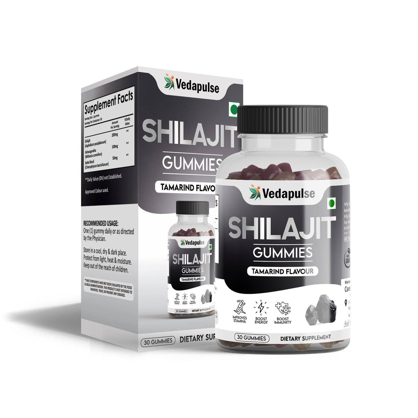 Shilajit Gummies 30 Count with  Ashwagandha and Safed Musli |Tamarind Flavour By Vedapulse for Energy, Strength with Flavour
