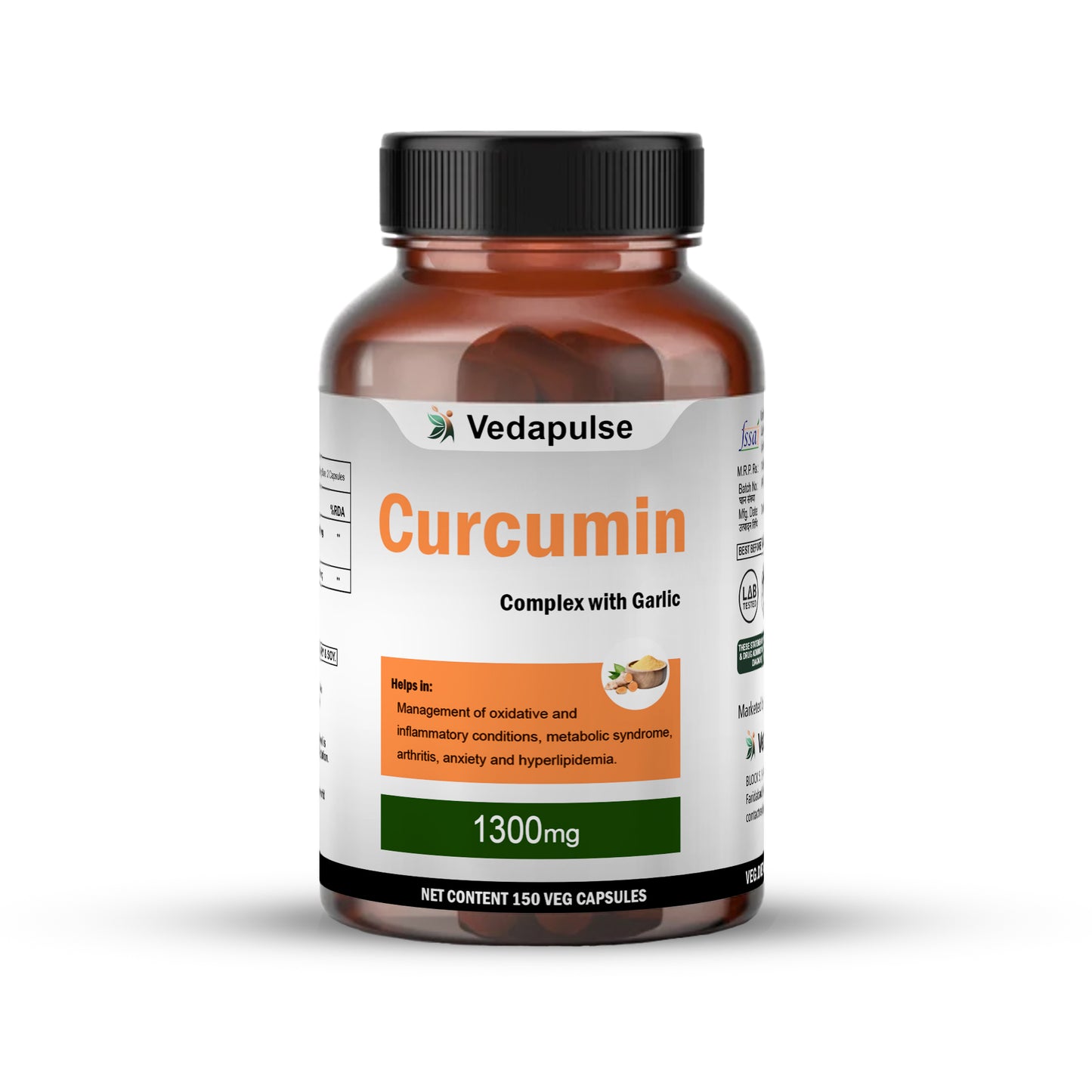 Curcumin 1300 mg Herbal Capsules by Vedapulse