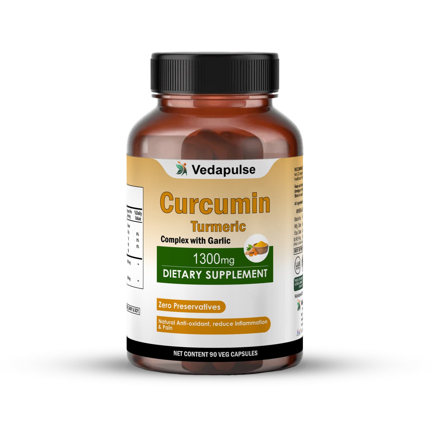 Curcumin 1300 mg Herbal Capsules by Vedapulse