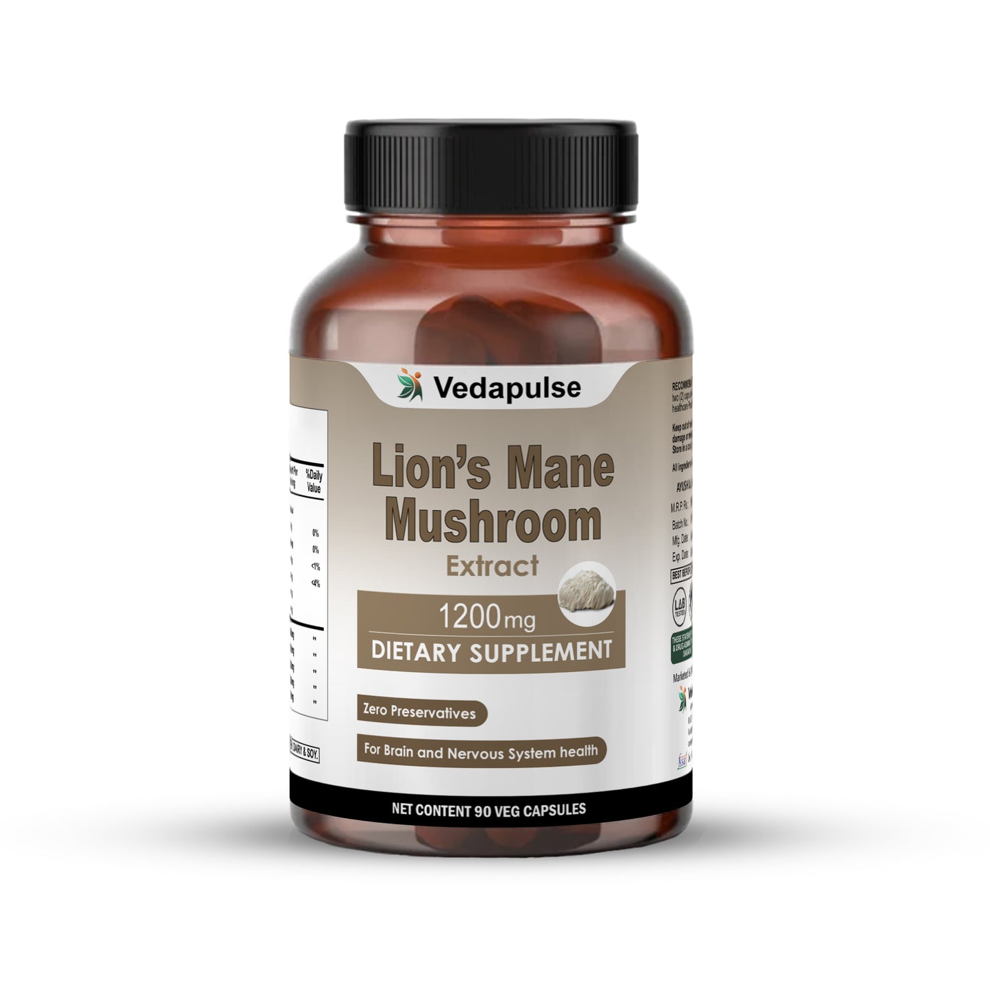 Lion's Mane Mushroom 1200mg Capsules | Vedapulse