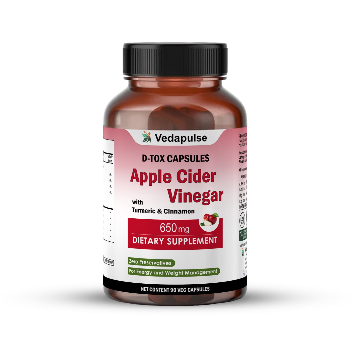 Apple Cider Vinegar 650mg Capsules - Pure & Natural | Vedapulse