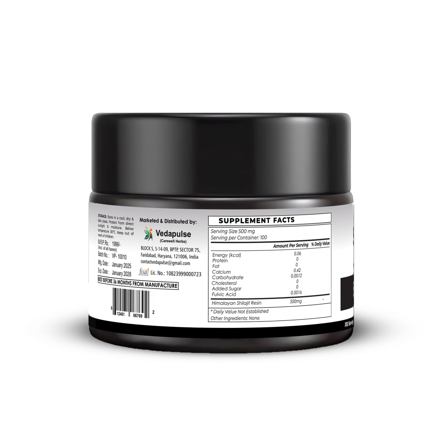 Shilajit Resin 100 Servings of 500mg | Vedapulse