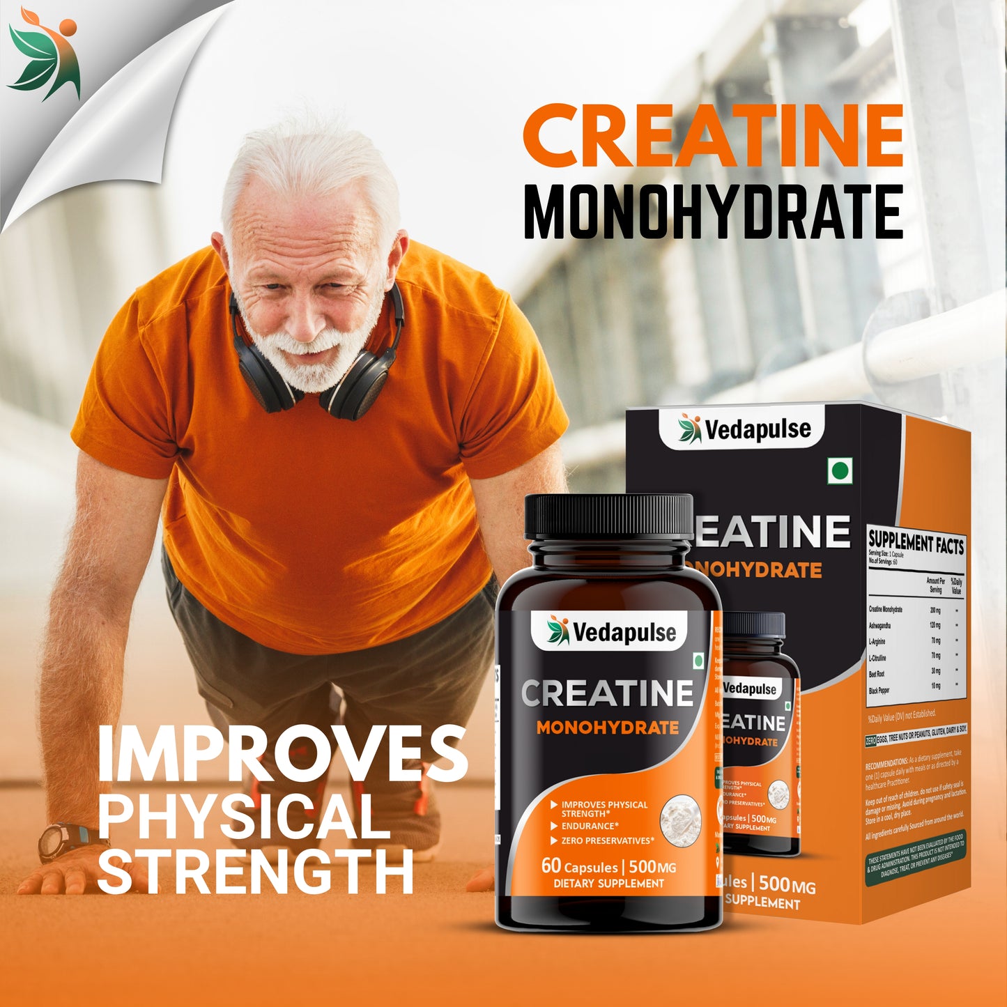 Vedapulse Creatine Monohydrate Capsules – Strength, Endurance ,Performance Support 60 Caps Pack - Vedapulse