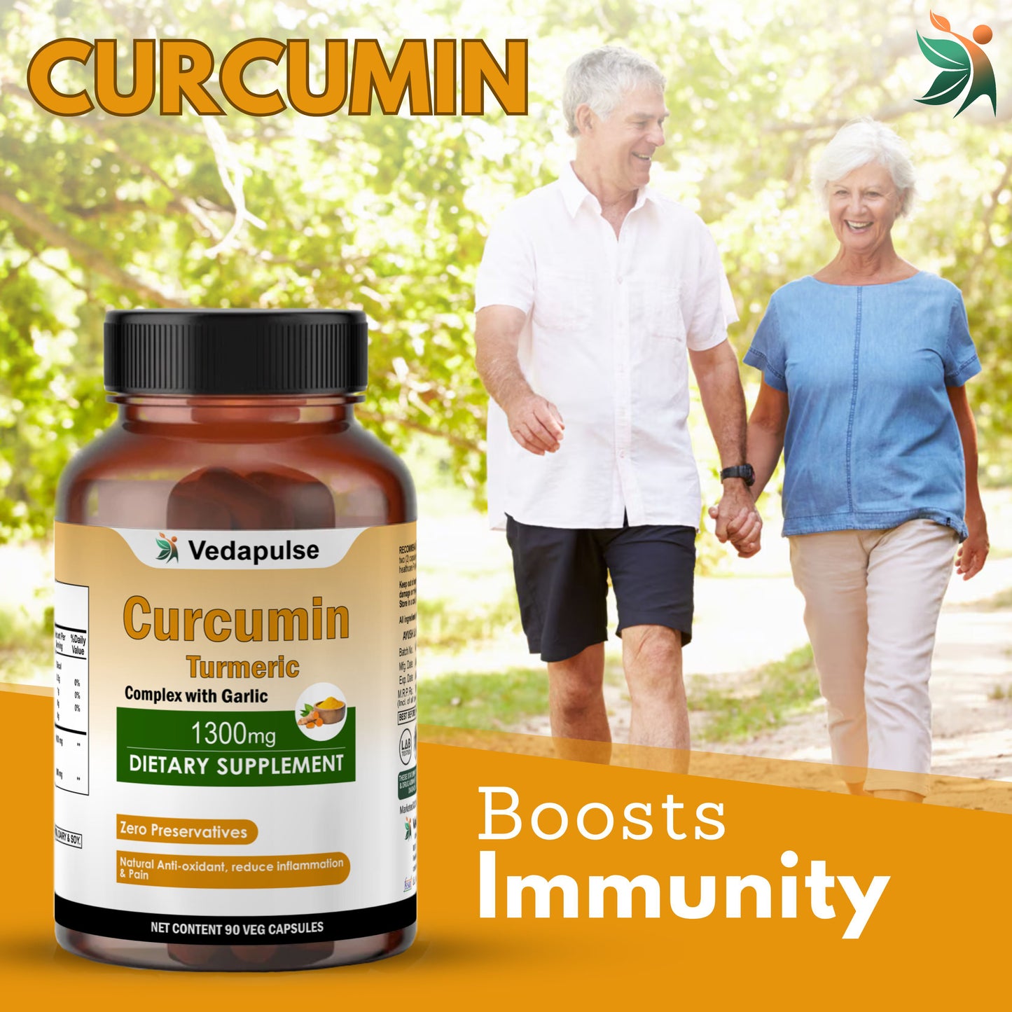 Curcumin 1300 mg Herbal Capsules by Vedapulse