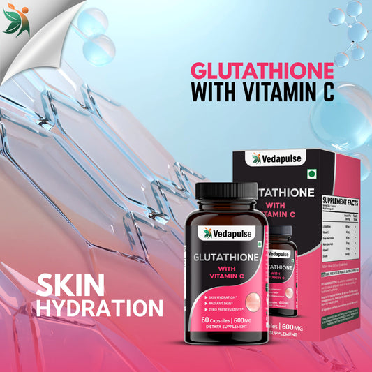 Glutathione with Vitamin C Capsules – Skin Hydration and Radiance Support | Vedapulse