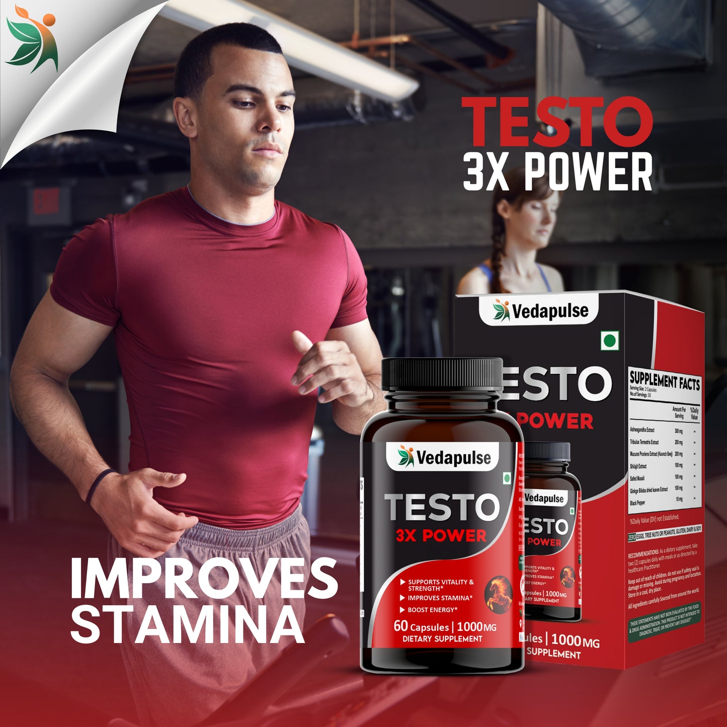 Testo 3X Power Capsules – Vitality, Strength & Stamina Support by Vedapulse