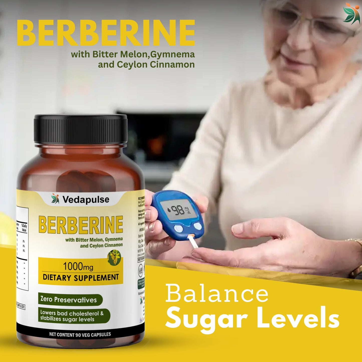 Berberine 1000mg Herbal Capsules – Blood Sugar & Heart Support Supplement
