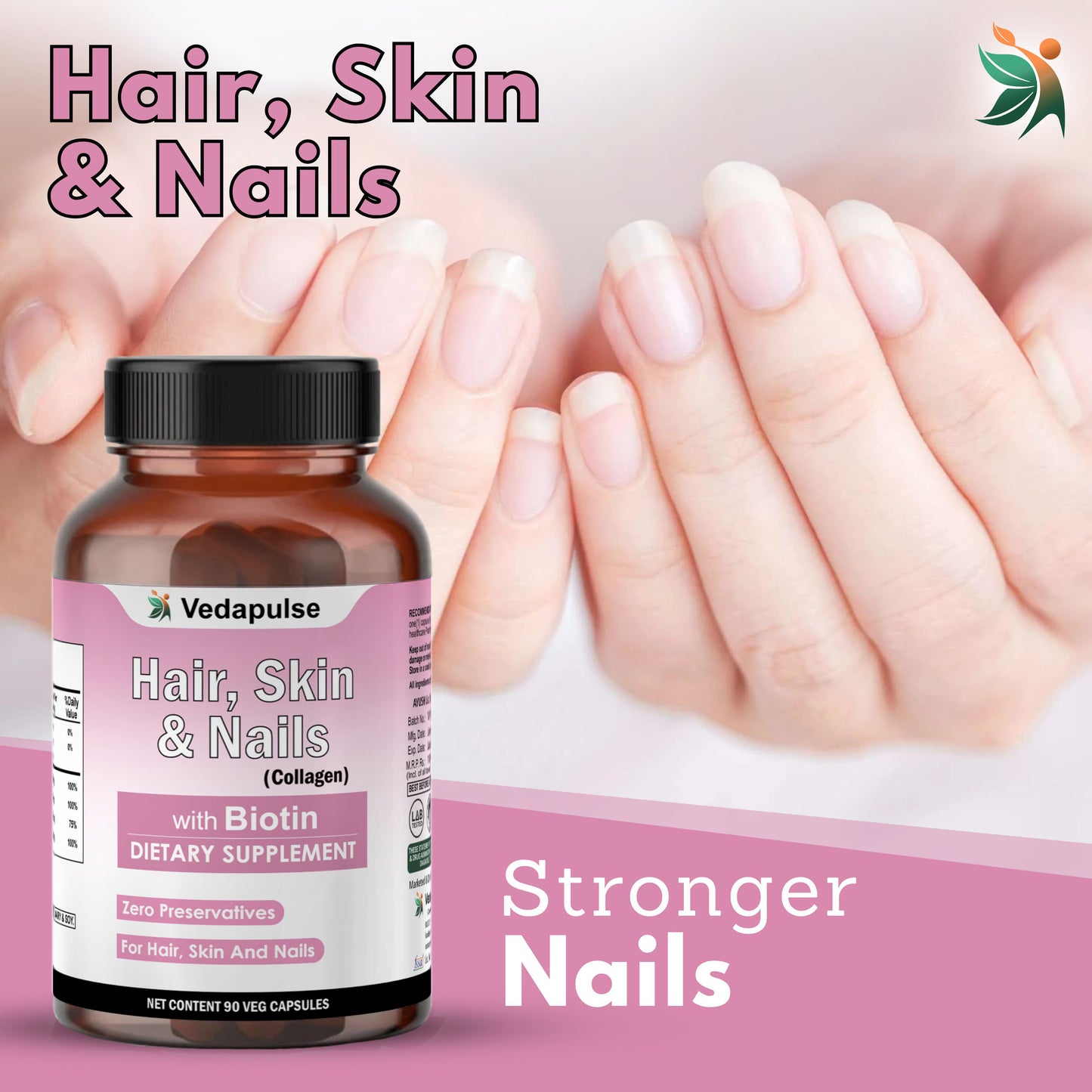 Hair, Skin & Nails with Biotin – Capsules | Vedapulse