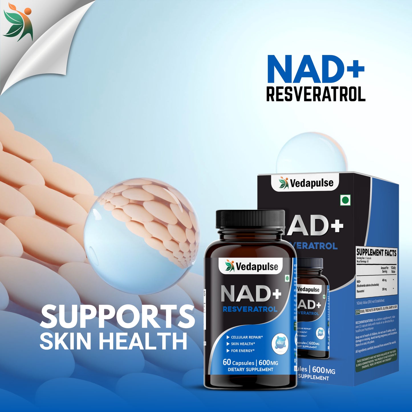 NAD+ Resveratrol Capsules – Cellular Repair & Energy Support | Vedapulse