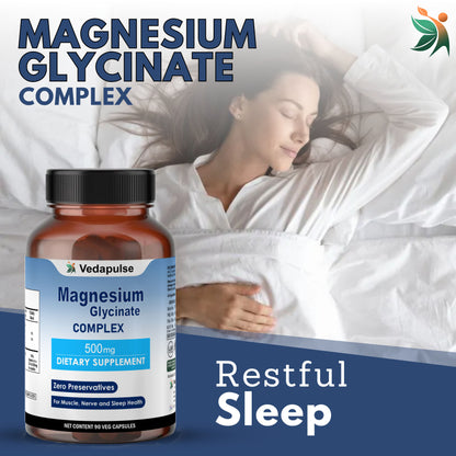 Magnesium Glycinate 500mg | Pure Natural Capsules by Vedapulse