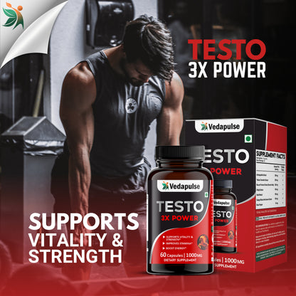 Testo 3X Power Capsules – Vitality, Strength & Stamina Support by Vedapulse