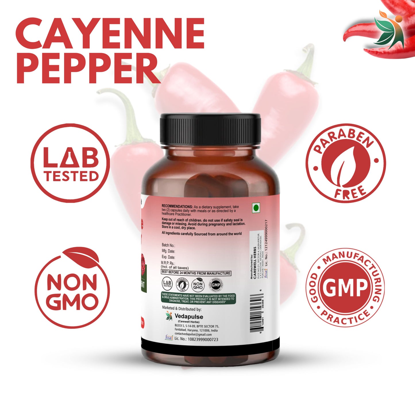 Cayenne Pepper 1000mg by Vedapulse