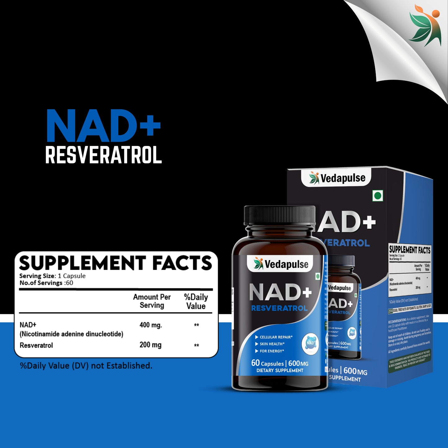 NAD+ Resveratrol Capsules – Cellular Repair & Energy Support | Vedapulse