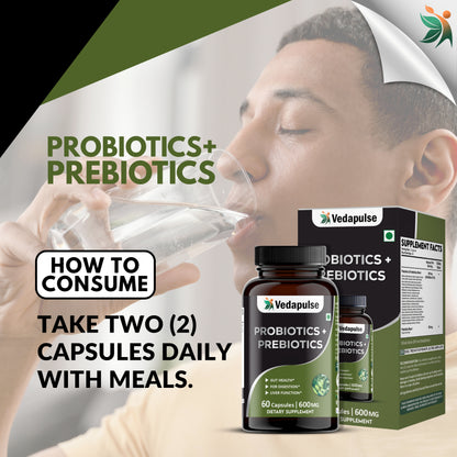 Probiotics + Prebiotics Capsules – Gut, Digestion & Liver Support | Vedapulse