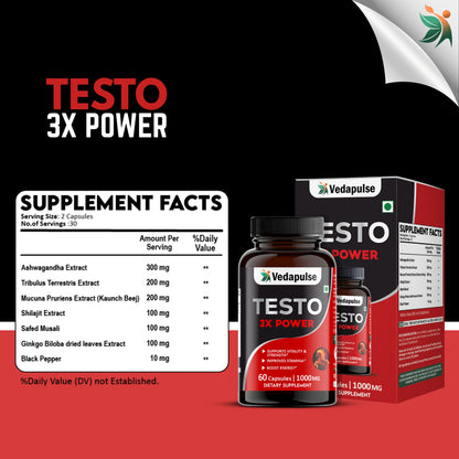 Testo 3X Power Capsules – Vitality, Strength & Stamina Support by Vedapulse
