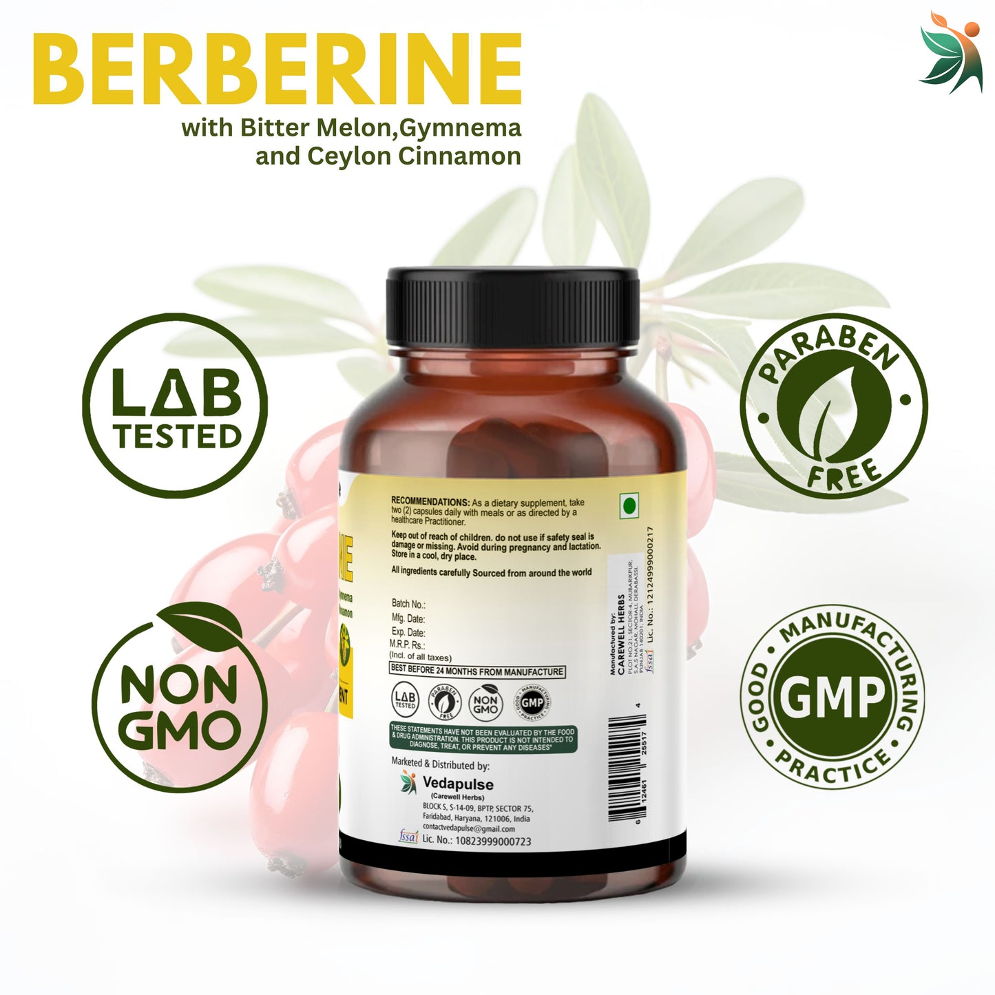 Berberine 1000mg Herbal Capsules – Blood Sugar & Heart Support Supplement