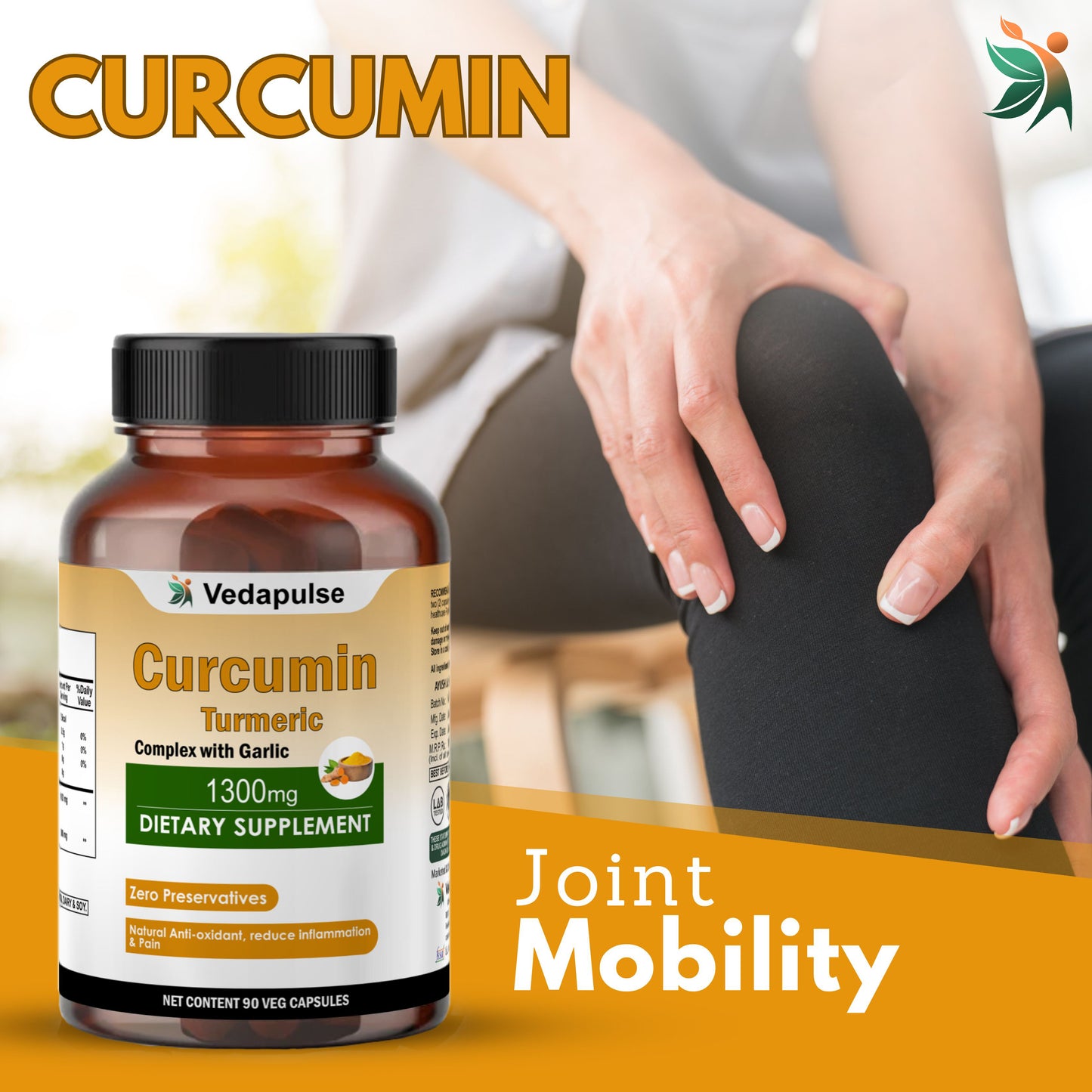 Curcumin 1300 mg Herbal Capsules by Vedapulse