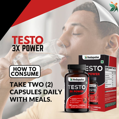 Testo 3X Power Capsules – Vitality, Strength & Stamina Support by Vedapulse