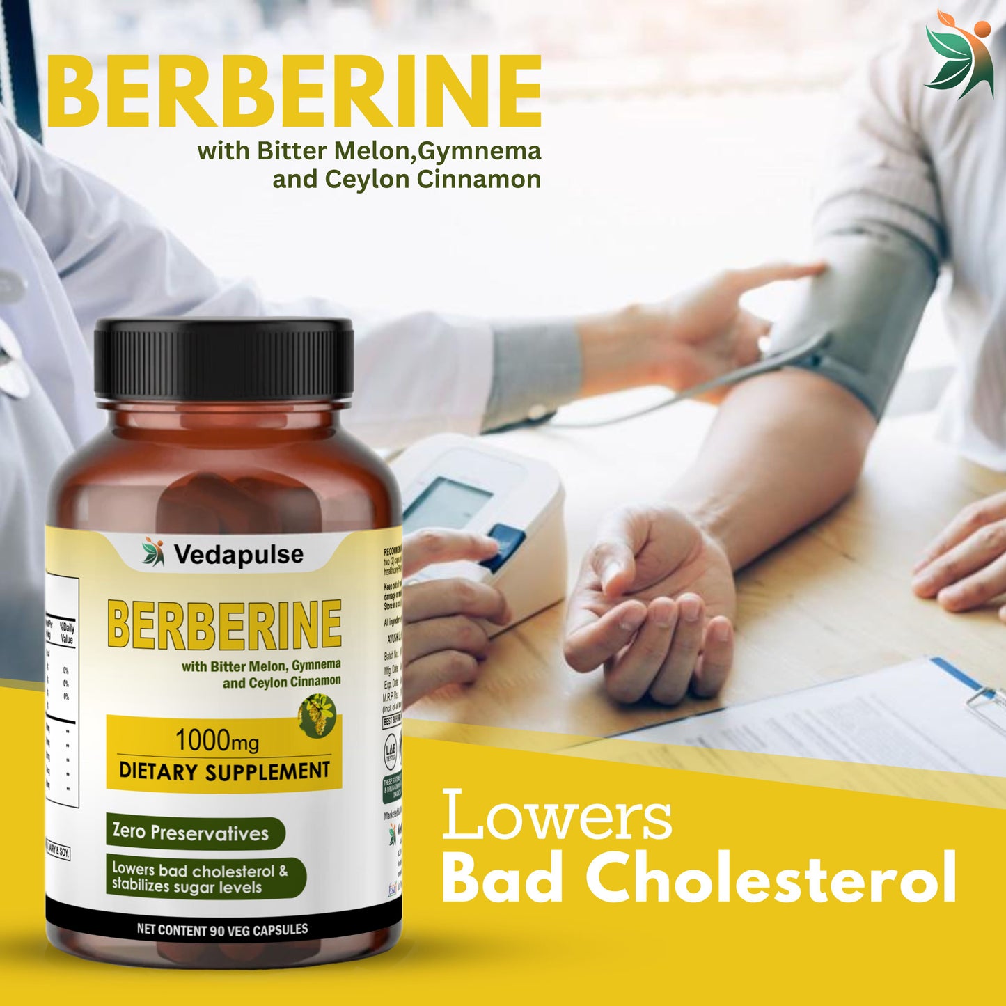 Berberine 1000mg Herbal Capsules – Blood Sugar & Heart Support Supplement