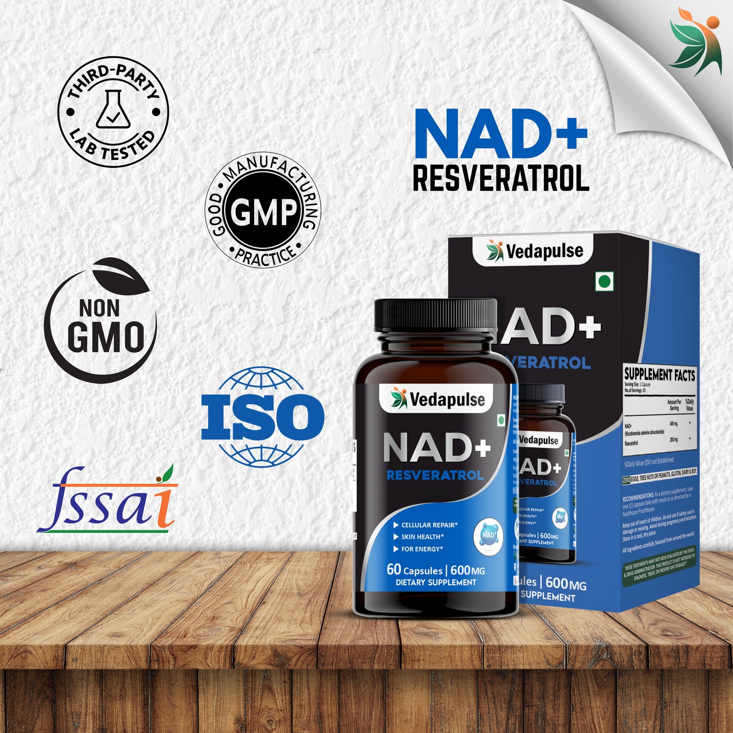 NAD+ Resveratrol Capsules – Cellular Repair & Energy Support | Vedapulse