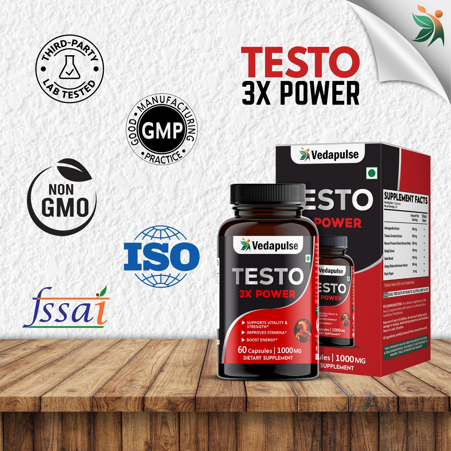 Testo 3X Power Capsules – Vitality, Strength & Stamina Support by Vedapulse